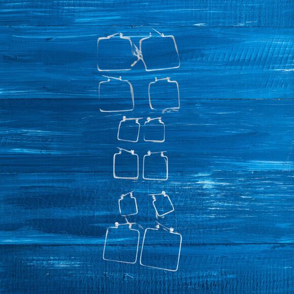 Silver Toned Square Earrings Women Leverback Set of 6 Fashion Earrings MultiSize - Picture 2 of 10